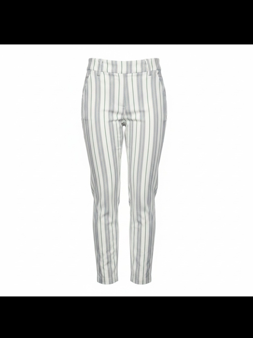 Zac & Rachel Womens White Pull On Pants Subtle Green & Gray Stripes Size 12